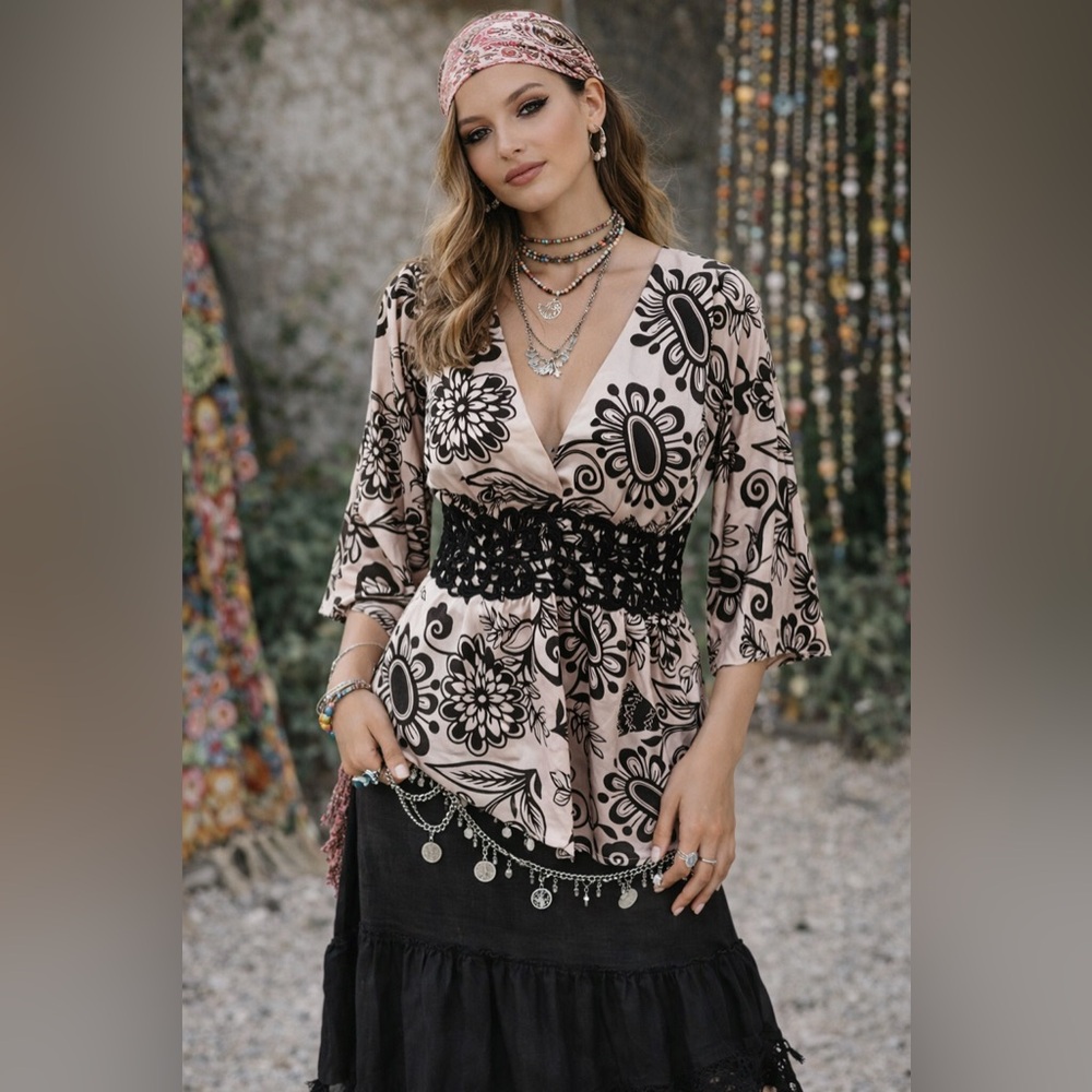 3/$20 💥 Metrocity Floral Print Women's Babydoll Top Satin Crochet Y2K Fairy Boho - Picture 15 of 15